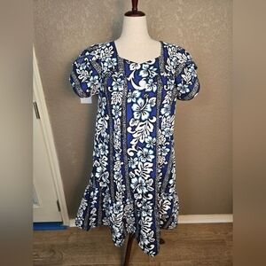 Royal Hawaiian Creations Blue Black Floral Luau Dress Large NWOT (6012)